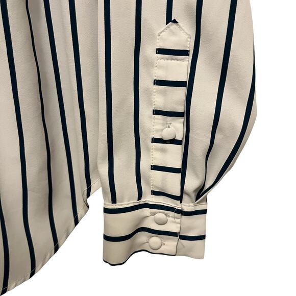 Torrid Long Sleeve Shirt Madison Georgette Teal Stripe 0X - Picture 6 of 11